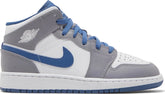 Nike Grade School Womens Air Jordan 1 Mid Sneakers - 'Cement True Blue'
