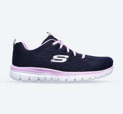 Women's Wide Fit Skechers 12615 Graceful Get Connected Sports Trainers - Navy/Pink