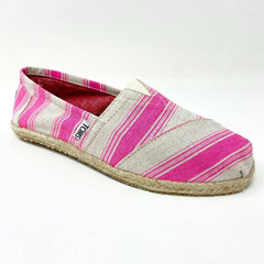 Toms Classics Pink Umbrella Stripe Womens Slip On Casual Canvas Flat Shoes