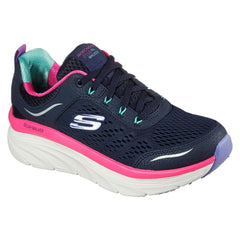 Women's Wide Fit Skechers 149023 D'lux Walker Infinite Motion Sports Trainers - Navy/Multi