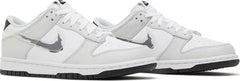 Nike Grade School Womens Dunk Low Sneakers - 'Glitch Swoosh White Grey'