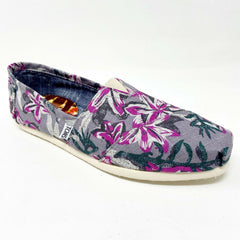 Toms Classics Grey Floral Womens Slip On Casual Canvas Flat Shoes