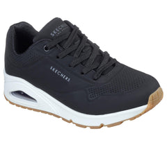 Women's Wide Fit Skechers 73690 Uno Stand On Air Walking Street Wear Trainers - Black/White
