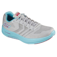 Women's Wide Fit Skechers 130001 Go Run Razor + Sports Trainers - Grey/Aqua/Pink