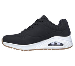 Women's Wide Fit Skechers 73690 Uno Stand On Air Walking Street Wear Trainers - Black/White