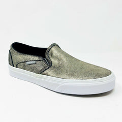 Vans Asher (Metallic) Gold White Womens Classic Slip On Casual Shoes