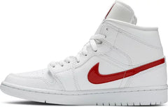 Nike Womens Air Jordan 1 Mid Sneakers - 'White University Red'