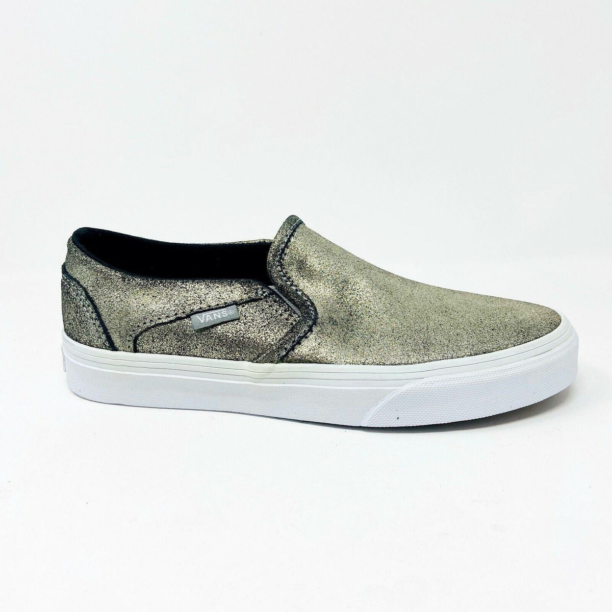 Vans Asher (Metallic) Gold White Womens Classic Slip On Casual Shoes