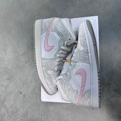 DISPLAY - Nike Womens Air Jordan 1 Mid SE Sneakers - 'White Light Iron Ore'