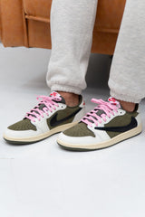 Nike Mens Travis Scott x Air Jordan 1 Retro Low OG SP Sneakers - 'Reverse Olive / Medium Olive'