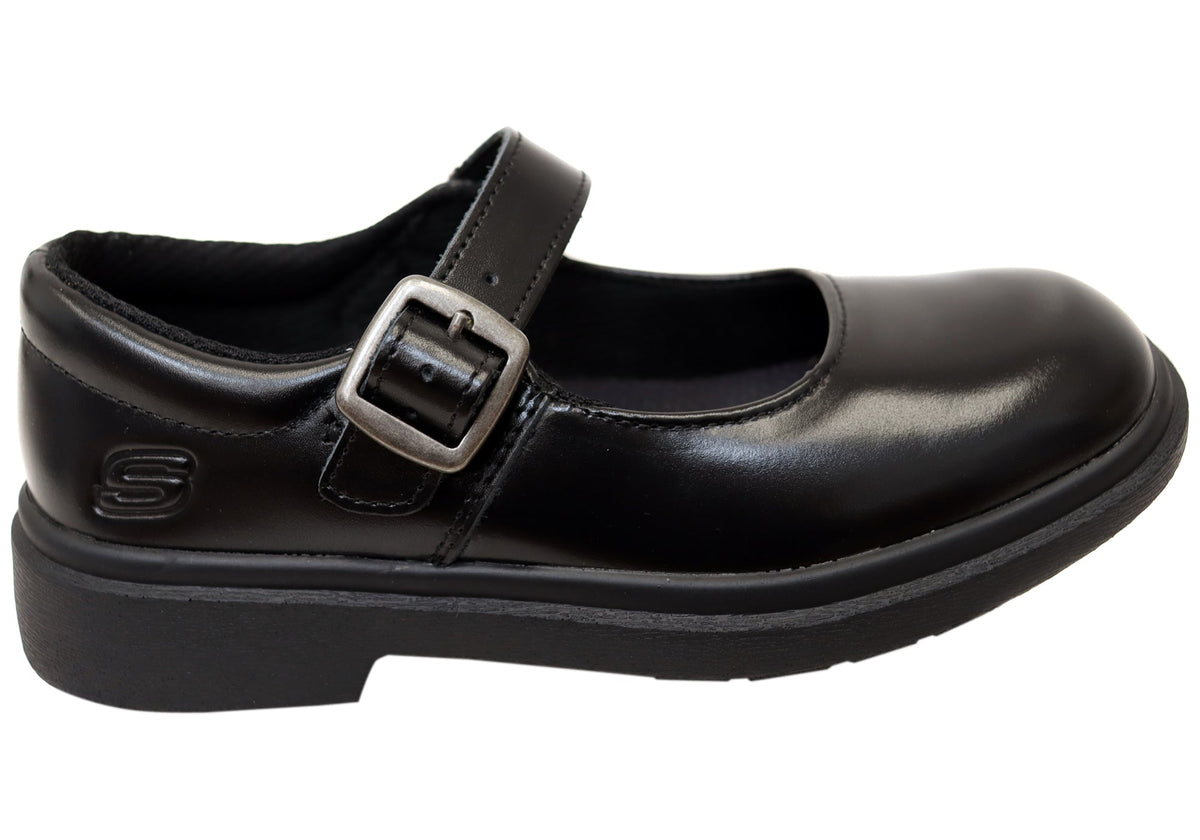 Skechers Kids Girls Leather Smooth Tracks Mary Jane School Shoes