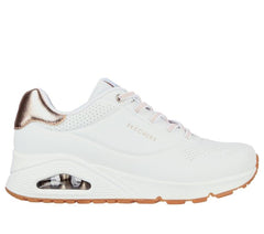 Women's Wide Fit Skechers Uno 155196W Shimmer Away Trainers - White